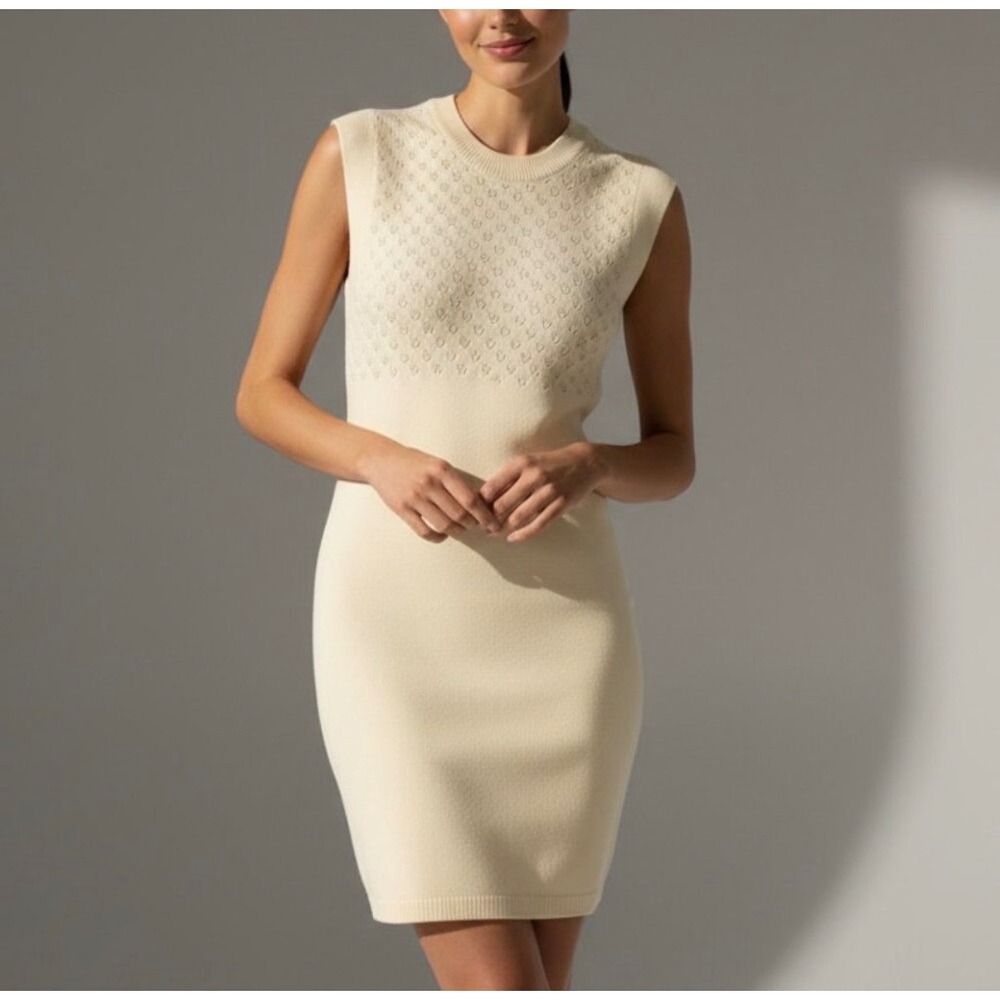 Rumored Cottagecore Mini Dress Ivory Knit Sleeveless Crew Neck NWT Large